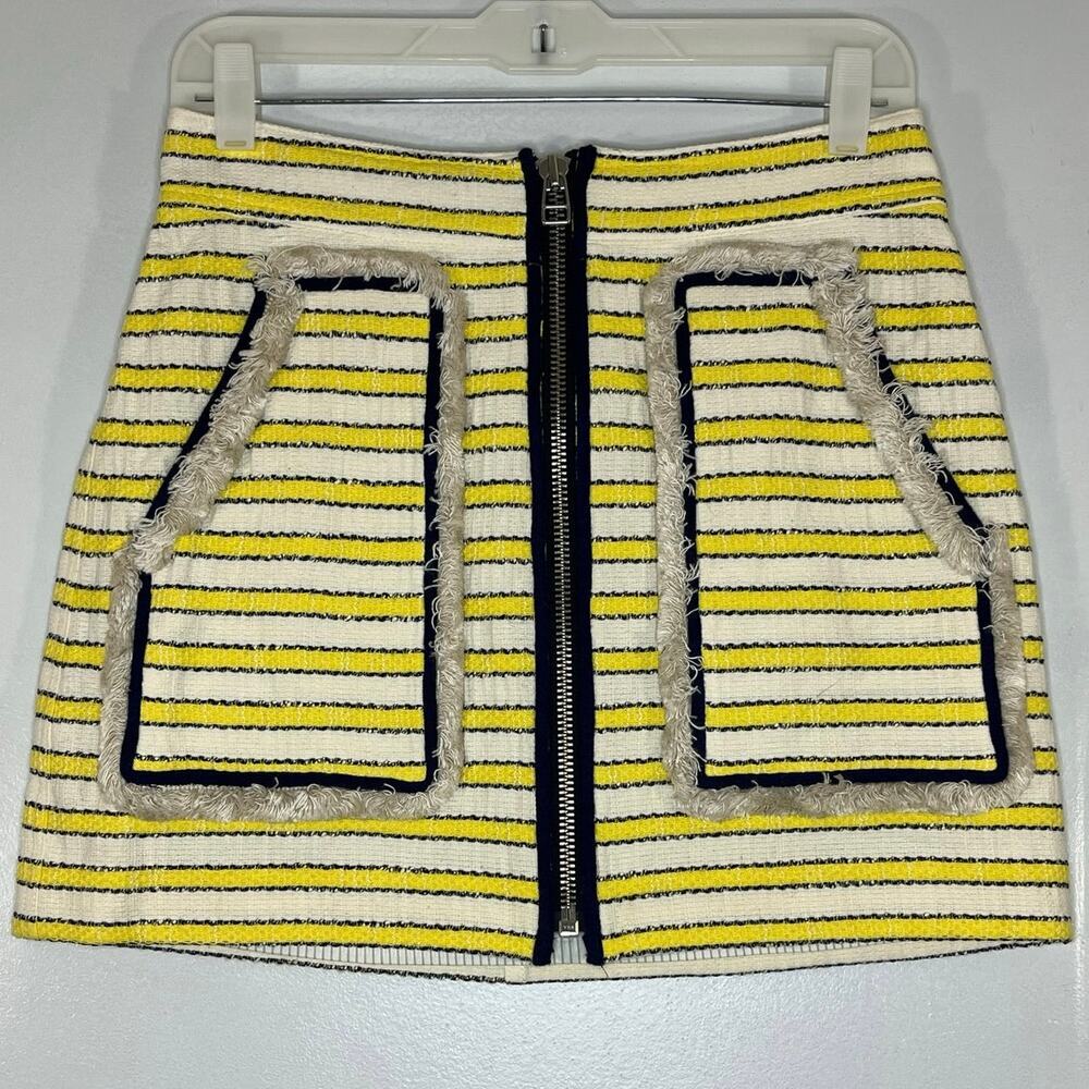 VERONICA BEARD Lynden Women A-Line Mini Skirts Striped Sz 2 yellow fringes Knit